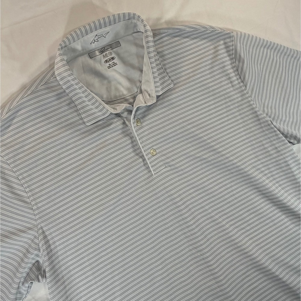 Greg Norman ML75 Play Dry Mens XL Gray Striped Performance‎ Golf Polo Shirt